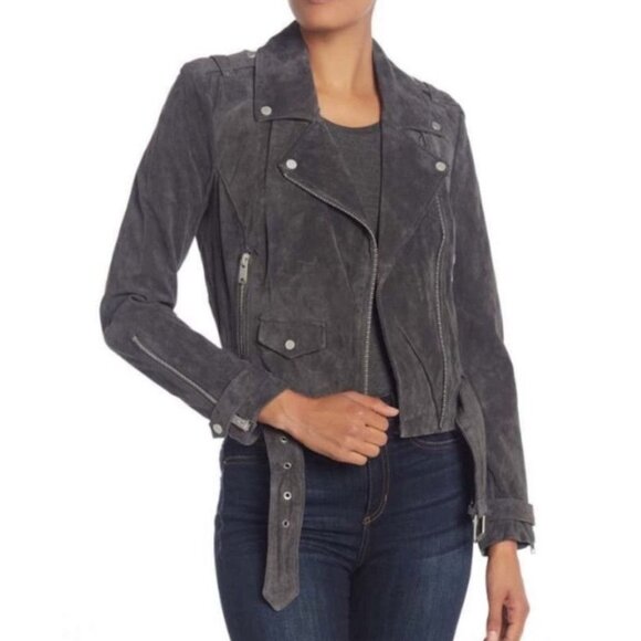 Marc New York by Andrew Marc sz. M Suede Genuine Leather Belted Moto Jacket Coat - Picture 5 of 14